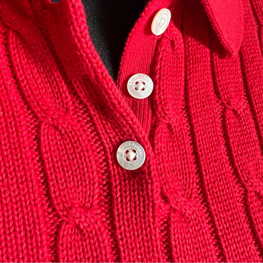 Ralph Lauren Women’s Red 100% Cotton Cable Knit Short Sleeve Sweater XL - Picture 5 of 14